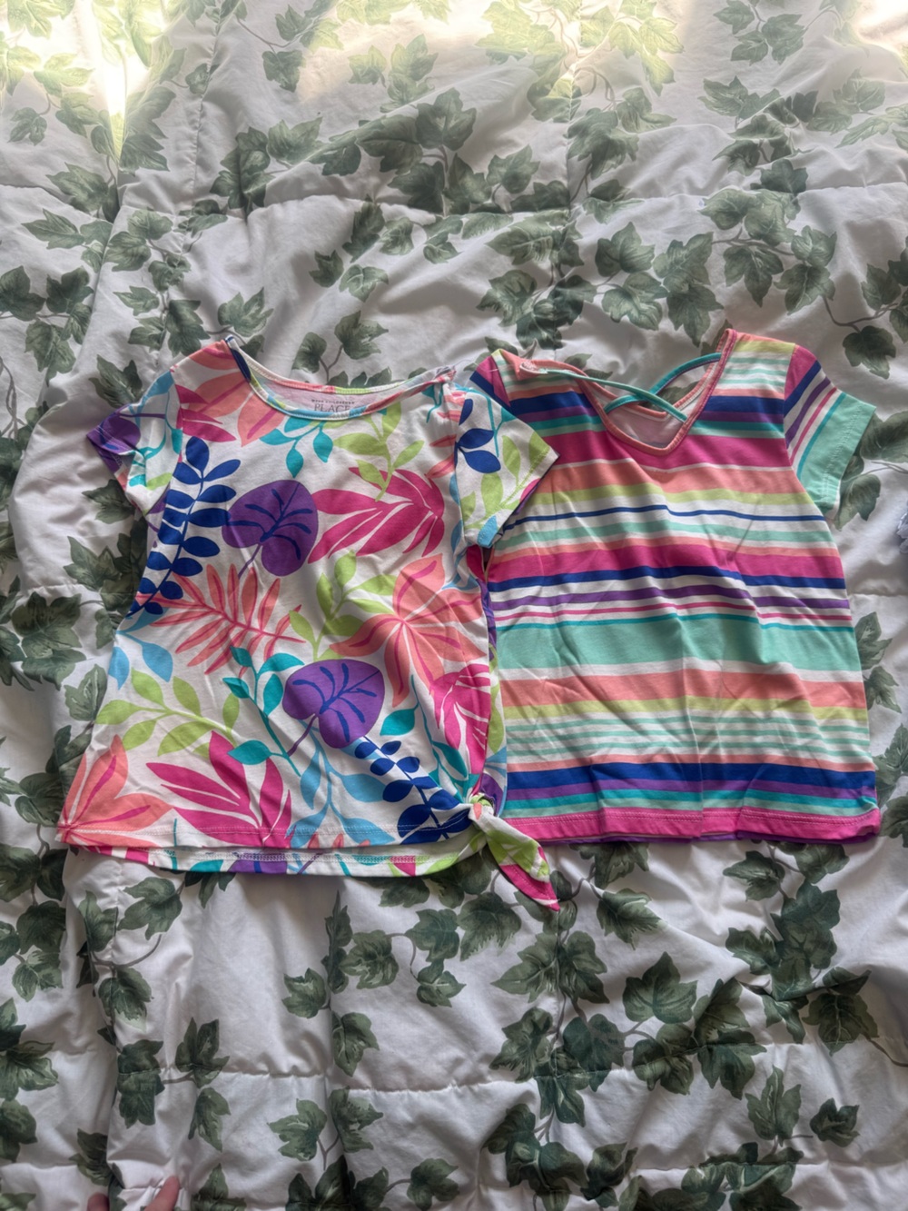 Girls Tropical Leaf & Stripe Tee Set - Bright Multicolour. NWOT